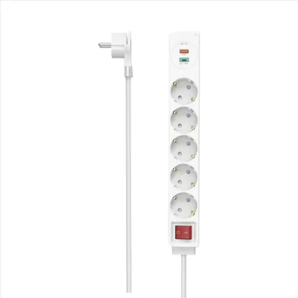 Hama prodlužovací přívod / 5x zásuvka schuko / USB-C PD / USB-A QC / 18 W / 1,4 m (223186)