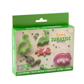 Decora vykrajovátka se stencily Dinosauři (2 vykrajovátka, 4 stencily)