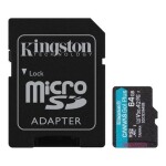 Kingston Canvas Go! Plus microSDXC 64GB s adaptérem / UHS-I V30 / čtení: až 170MBs / zápis 90MBs (SDCG3/64GB)