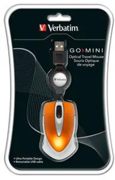 Verbatim Go Mini oranžová / optická myš / 1000DPI / 3tlačítka / 1 kolečko / drátová (USB) (49023-V)