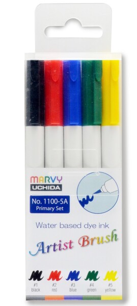 Marvy Umělecké fixy se štětcovým hrotem Artist Brush sada 5ks PRIMARY