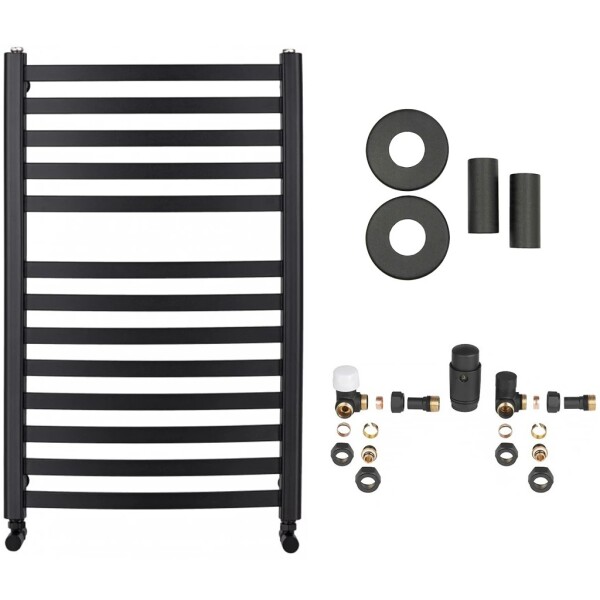CERANO Koupelnový radiátorový set Paolo - ústřední vytápění - boční připojení - 568W - černá matná - 850x550 mm