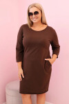 Dámská sukýnka Plus Size s bavlnou jednoduchého střihu a rukávem 3/4 hnědá UNI