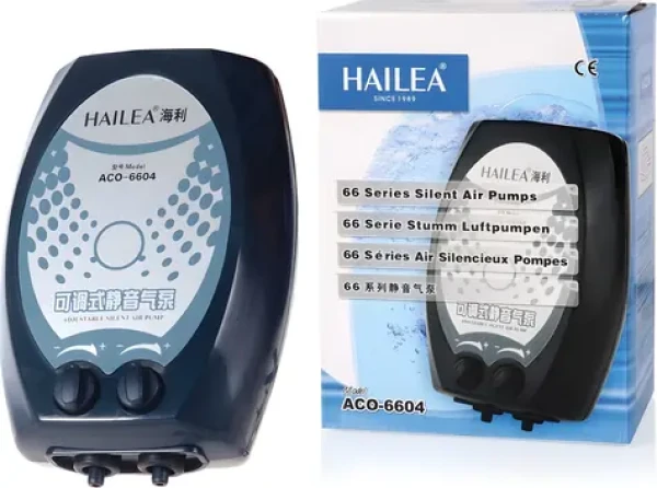 Hailea ACO-6604 / Akvarijní vzduchovací kompresor / 2x4,5 l/min / 4 W / 2 výstupy (038095)