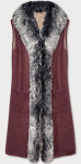 Dlouhá vesta ve vínové bordó barvě s kožešinou model 15841134 Červená ONE SIZE - Mar&Go