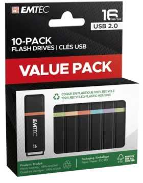 EMTEC K100 USB 16 GB (10ks) / 10x flash disk / USB 2.0 / čtení: 15MBs / zápis: 5MBs (ECMMD16GK102P10)