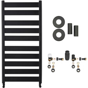 CERANO - Koupelnový radiátorový set Marco - ústřední vytápění - boční připojení - 816W - černá matná - 1125x550 mm CER-663454