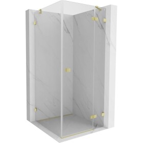 MEXEN/S - Lunar sprchový kout dveře křídlové pravá 80 x 80, transparent, zlato kartáčovaná 834-080-080-55-00-P