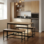 Jídelní set s 2 lavicemi, 110x60x75cm, mdf, dub, AUT-G1175 OAK