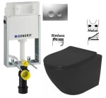 GEBERIT KOMBIFIXBasic vč. matného tlačítka DELTA 25 + WC REA CARLO MINI RIMLESS ČIERNY MAT + SEDADLO 110.100.00.1 21MA MM1