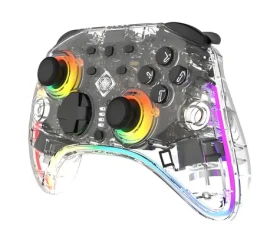 Deltaco GAM-198-T transparentní / Herní ovladač / Bluetooth/USB-C / Nintendo Switch, Switch 2, PC / RGB podsvícení (GAM-198-T)