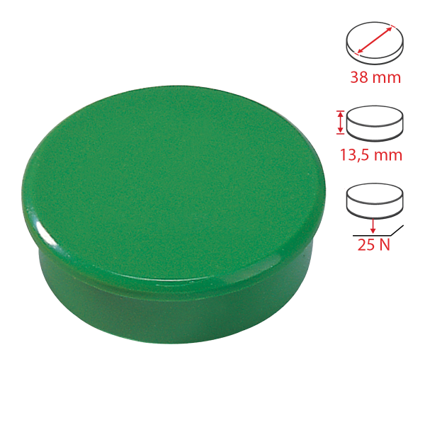 Dahle magnet plánovací, Ø 38 mm, 25 N, 10 ks, zelený