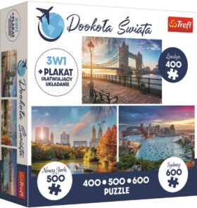 Puzzle Kolem světa: Londýn, New York a Sydney 400 + 500 + 600 dílků