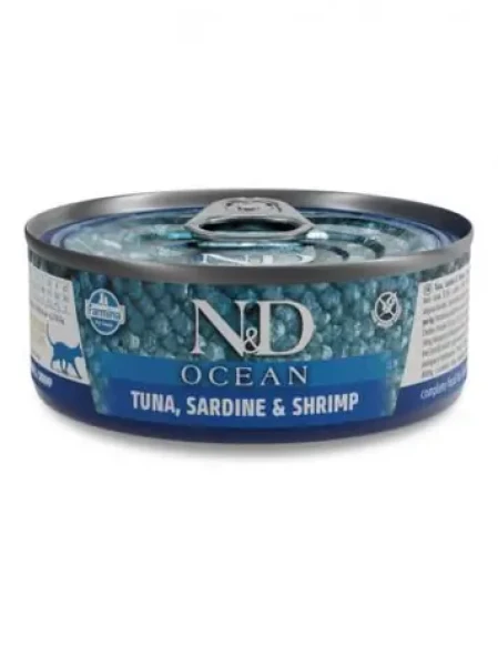 ND Ocean Cat Tuna, Sardine Shrimp 70 g / Konzerva pro dospělé kočky / tuňák a mořské plody