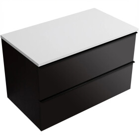 CERANO - Koupelnová skříňka Velora - černá matná, úchytka černá + deska z lit. mramoru Elanys - 12 mm - bílá matná - 100x54,2x46,5 CER-679431