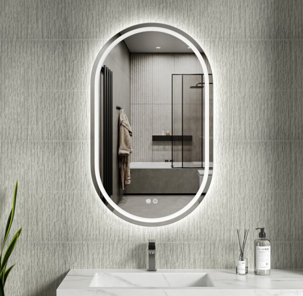 Erga Lyra, oválné LED zrcadlo 60x100cm, 3 barvy světla, přední a zadní osvětlení, vyhřívací podložka proti zapaření, ERG-V01-Lyra-6010-CL ERG-V01-LYRA-6010-CL