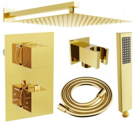 MEXEN/S - Cube DR02 podomítkový sprchový SET + slim sprcha 25 cm, zlatý 77502DR0225-50