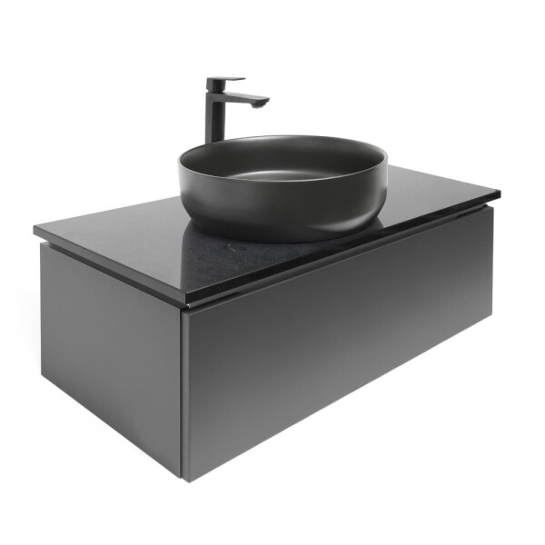 Koupelnová skříňka s kamennou krycí deskou a umyvadlem SAT Feel 100x30x46 cm antracit SATFEEL100ANTTKB SATFEEL100ANTTKB