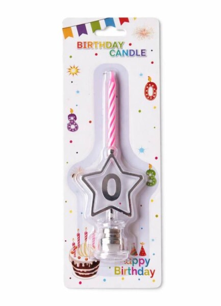 Dortisimo Svíčka růžová s LED stříbrným podstavcem ve tvaru hvězdy číslo 0