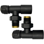 CERANO - Připojovací sada radiátorových ventilů - ruční - rohová - 1/2"/PEX 16x2 mm - černá matná CER-478120