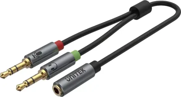 Unitek Y-C957ABK stříbrná / Redukce Jack 3,5 mm - 2x Jack 3,5 mm / 0,2 m (Y-C957ABK)