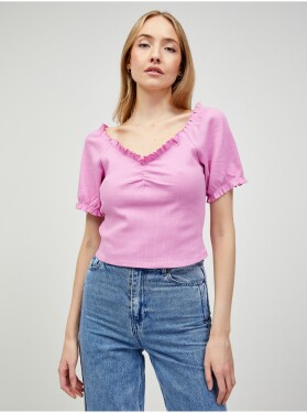 Růžový crop top Pieces Tegan Dámské