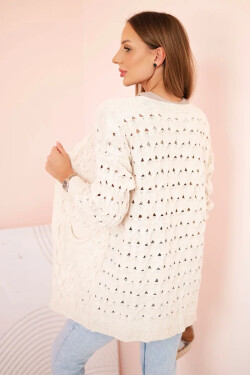 Dámský kardigan s kapsami krajkový béžový UNI