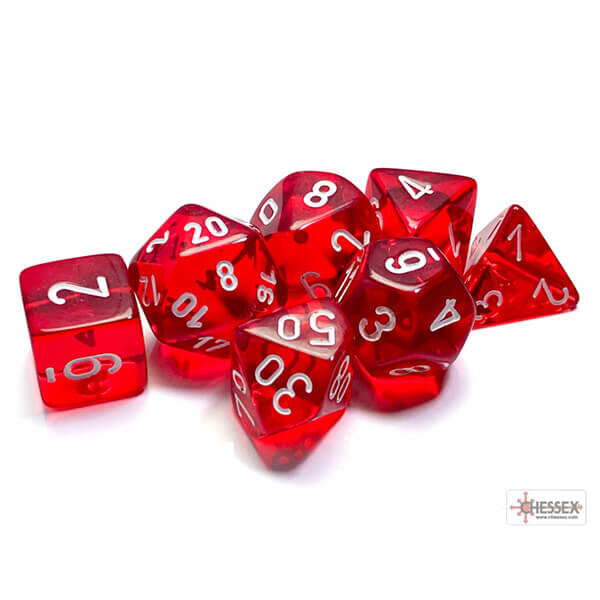 Sada kostek Chessex Translucent Red/White Polyhedral 7-Die Set CHX23074