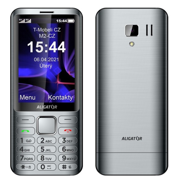 Aligator D950 stříbrná / 3.5 TFT / Dual SIM / SOS tlačítko | Locator | SMS / FM rádio / svítilna (AD950SR)