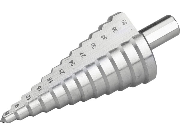 Vrták stupňovitý, HSS-M2, EXTOL PREMIUM 6-39 mm, délka 101 mm, upínání 12 mm, balení 1 ks