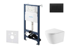 Kielle - Genesis New Set předstěnové instalace, klozetu Nefia, Vortex Rimless+, sedátka softclose a tlačítka Gemini New III, matná černá 30528SS54