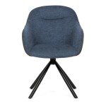 Židle jídelní, modrá látka a tmavě šedá látka v dekoru vintage kůže, černý kov, otočná P90°+ L90° s vratným mechanismem