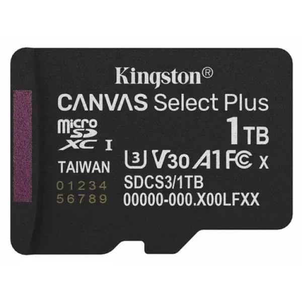Kingston Canvas Select Plus Gen3 microSDXC 1TB / UHS-I V30 / U3 / Class 10 / čtení: až 150MBs / zápis: až 150 MBs (SDCS3/1TBSP)
