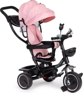 ECOTOYS Tříkolka se střechou a vodící tyčí růžová (JM-066-9 PINK)