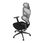 Kancelářská židle, šedá síťovina, černý plast, kolečka na tvrdé podlahy