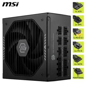 MSI MAG A1000PLS PCIE5 černá / Zdroj / 1000W / ATX 3.1 / PCIe 5.1 / 80 PLUS Platinum (306-7ZPNY11-CE0)