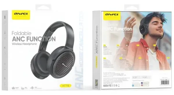 Awei AT78 černá / Sluchátka přes hlavu / ANC / Bluetooth 6.0 / 40mm / až 50 h (AT78 ANC)