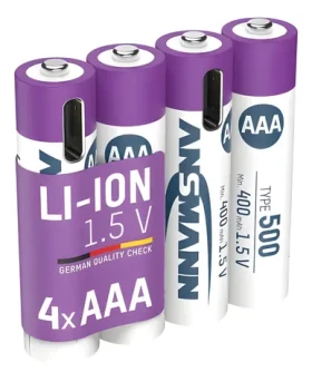 Ansmann 1311-0028 bílá/fialová / Nabíjecí baterie / Li-Ion / AAA (Micro) / 1,5 V / 500 mAh / 4 ks (1311-0028)