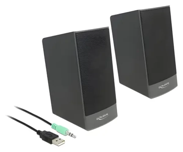 Delock černá / PC reproduktory / 2.0 / 3W RMS / USB napájení / 3,5mm jack (27001)