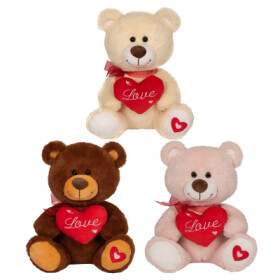 Plyšový medvěd s červeným srdíčkem 30 cm - béžový