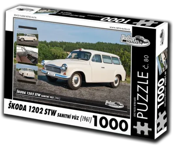 RETRO-AUTA Puzzle č. 80 Škoda 1202 STW sanitní vůz (1961)