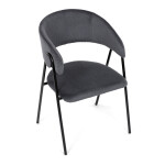 Židle jidelní, šedá látka, černá kovová noha