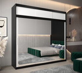Šatní skříň Abi T3 s nástavcem Barva korpusu: Černá, Rozměry: 250 cm, Dveře: Bílá