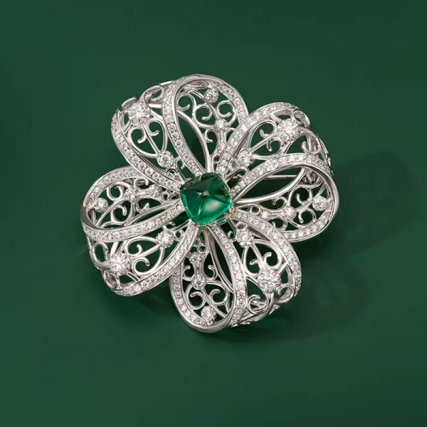 Luxusní květinová brož Erina - smaragdový zirkon, Zelená