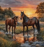 Diamantové malování Koně v řece