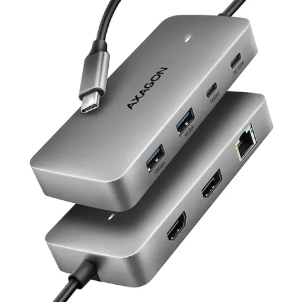 AXAGON HMC-CUB83X2, USB 10Gbps hub, 2x USB-A, USB-C, HDMI DP 4k/144Hz, RJ-45 GLAN, PD 100W, kabel USB-C 15cm (HMC-CUB83X2)