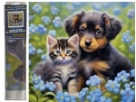 Diamantový obrázek - Kočička a pejsek v pomněnkách 30 x 40 cm