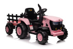 Mamido Dětský elektrický traktor s vlečkou 12V 7Ah EVA kola ECO kůže růžový