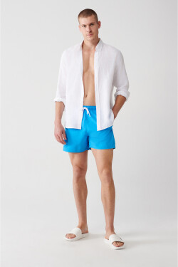 Avva White-turquoise Quick Dry Printed Standard Size Comfort Fit Swimsuit Swim Shorts