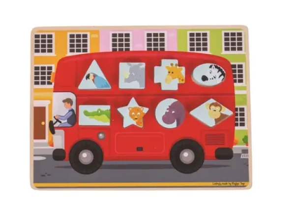 Bigjigs Toys Vkládací puzzle autobus se zvířátky